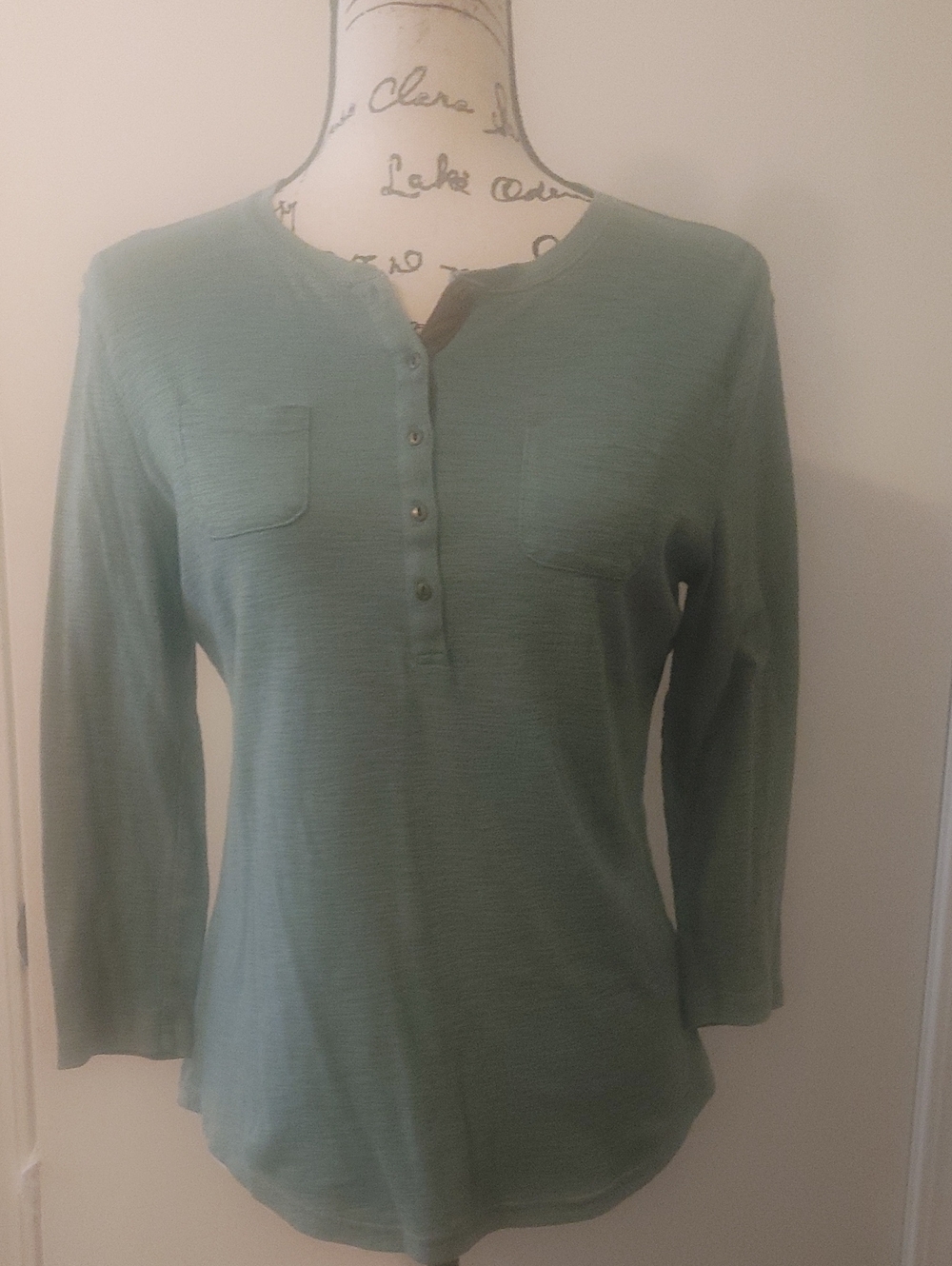Chaps Sage Green Long-Sleeve Henley Top